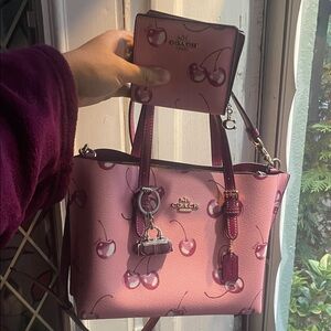 Coach Pink Cherry Pattern Tote Bag